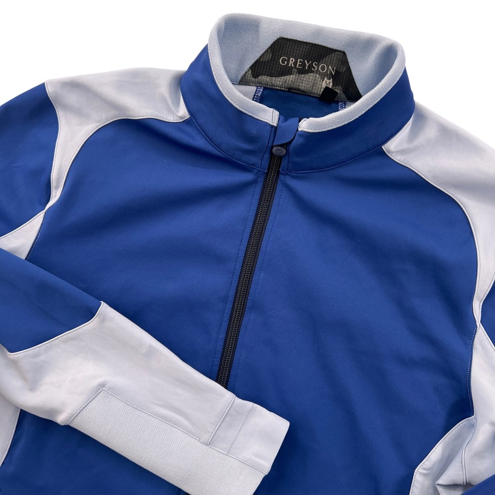 Greyson Sequoia Mens Medium Full Zip Colorblock Jacket Blue Gray Mock Neck Golf